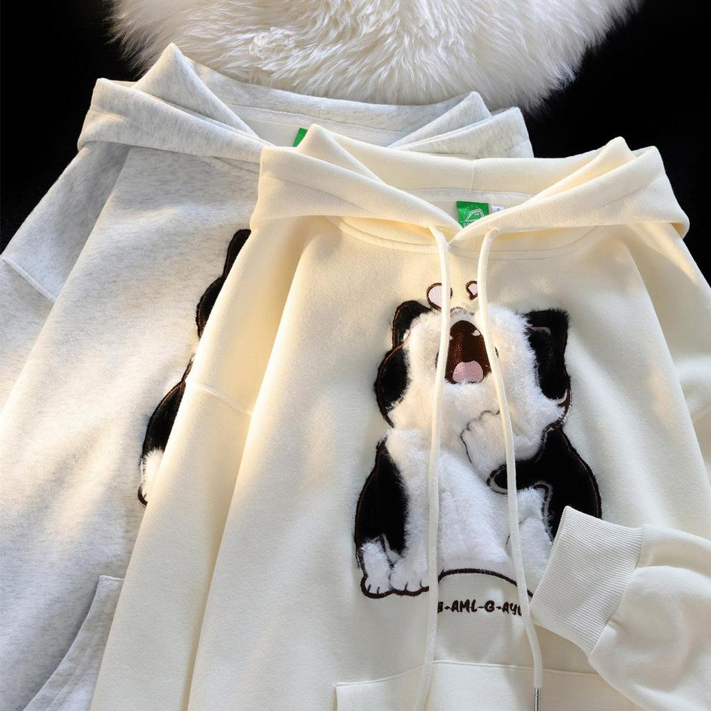 Japanese Retro Cute Flocked Kitten Hooded Sweater for Men and Women New Loose American Brand Couple Coat