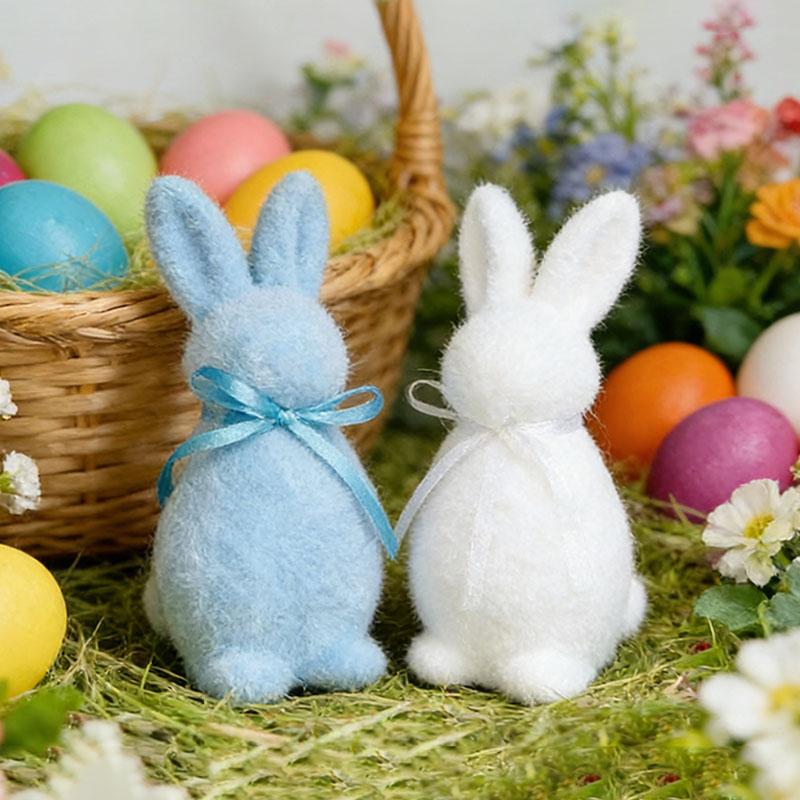 2 Stück Osterhase Beflockt Osterdekoration Niedlicher Hase Mehrfarbig Dopamin Schleife Hase Schreibtischdekoration Partygeschenk