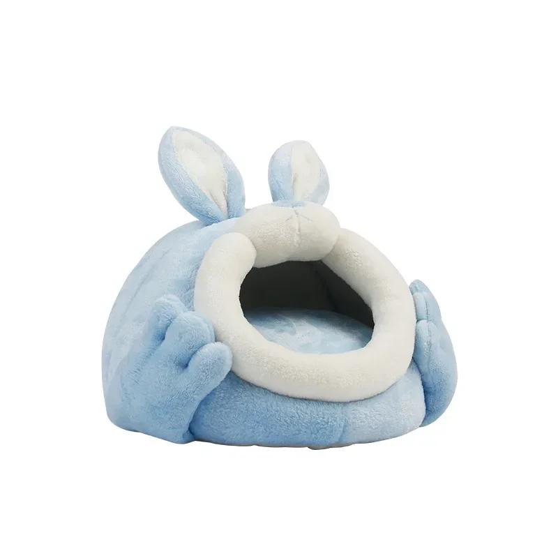 

Клетка для мелких животных в форме кролика, клетка для хомяка, укрытие, съемная подушка, клетка для сна, морская свинка, еж, крыса, шиншилла, кровать, гнездо 25x28cm синий