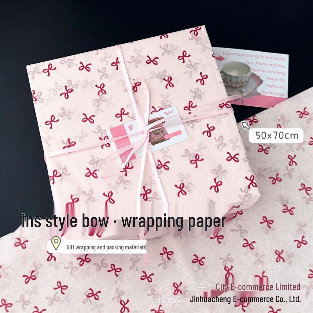 10 Sheets Pink Bow Tissue Paper - Exquisite Large Gift Wrap