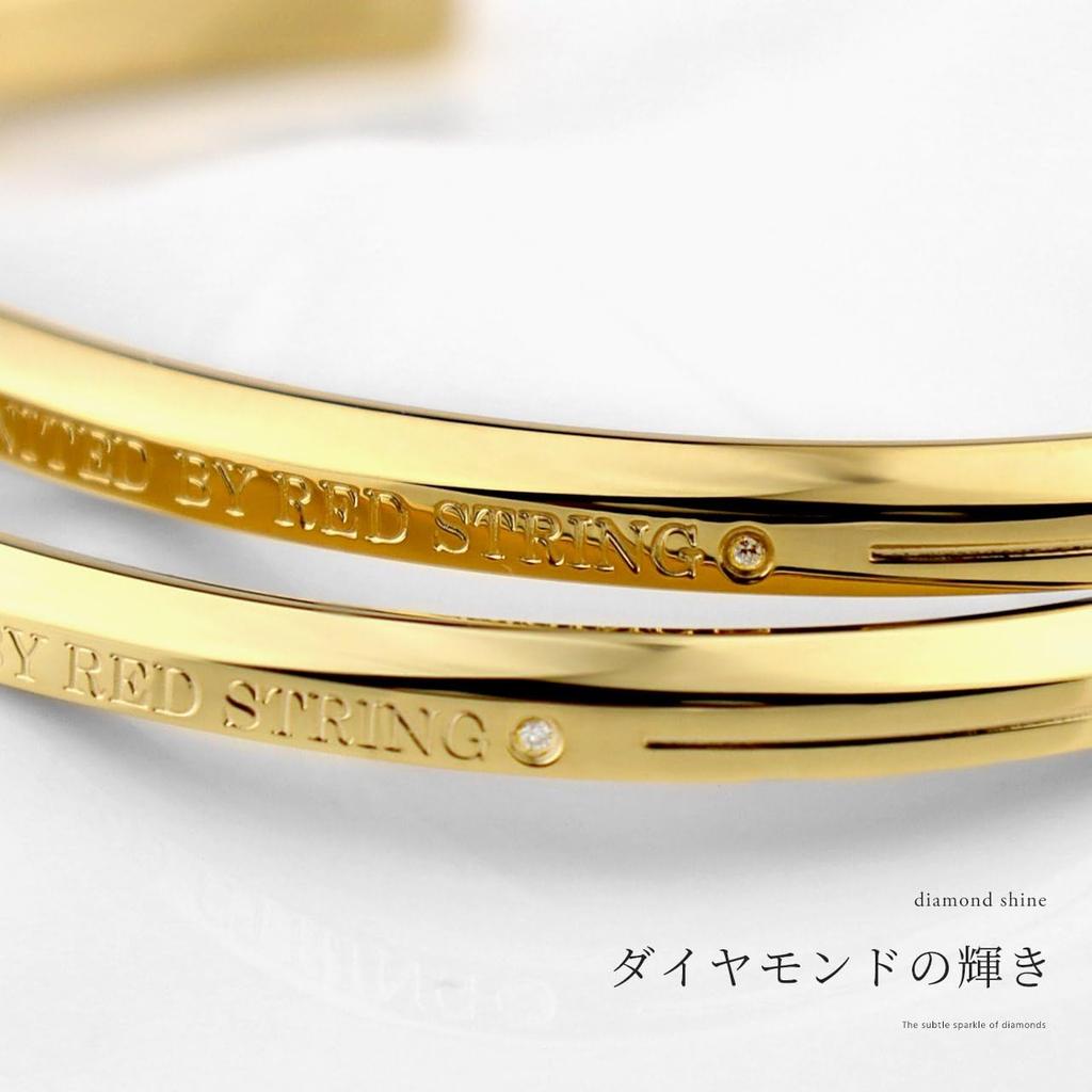 Pair of bangles and bracelets made of genuine red string stainless steel with diamonds and 24k gold (surgical (316L) plating)