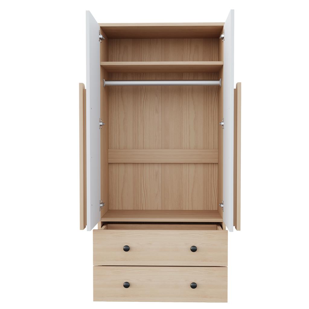 Kleiderschrank 70*40*170cm, Design mit Doppeltüren, mit Schubladen und Staufächern, Holzfarbe+Weiß (Alte SKU: LDB00307AAN)