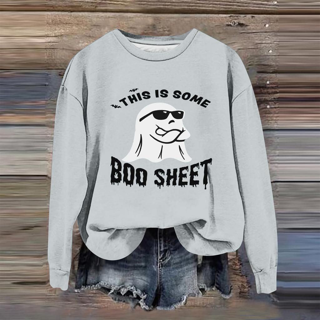 Women's Fashion Casual Long Sleeve Halloween Printed  Neck Sweatshirt