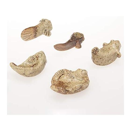 Marui Pottery Shigaraki Ware Hechimon Chopstick Rest Set (5 Pieces) - Five Types of Fish: Pufferfish, Ocean Sunfish, Mudskipper, Catfish, Flounder