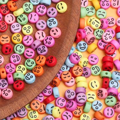 100Pcs 7mm Jewelry Making Smile Smiley Happy Face Acrylic Oval Spacer Beads