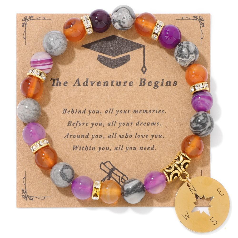 Nuorui New Graduation Anniversary Research Compass Unisex Beaded Natural Stone Bracelet with Cards