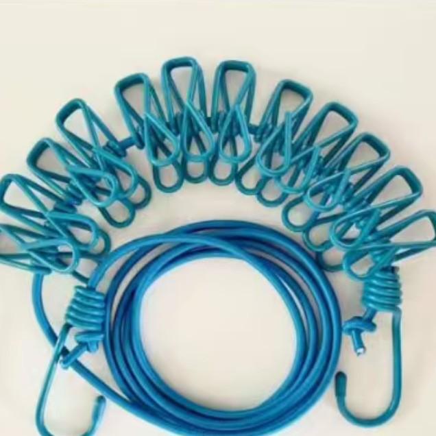 Portable Retractable Clothesline with Multiple Clips Elastic Outdoor Indoor Drying Rope for Travel Camping Laundry Hanging