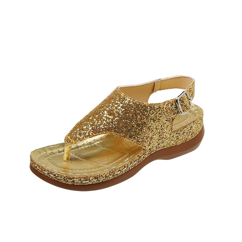 Fashion Shoes for Women 2025 Summer Clip Toe Women's Sandals Platform Rome Sandals Gold Bling Casual Wedges Shoes Women Sandalias
