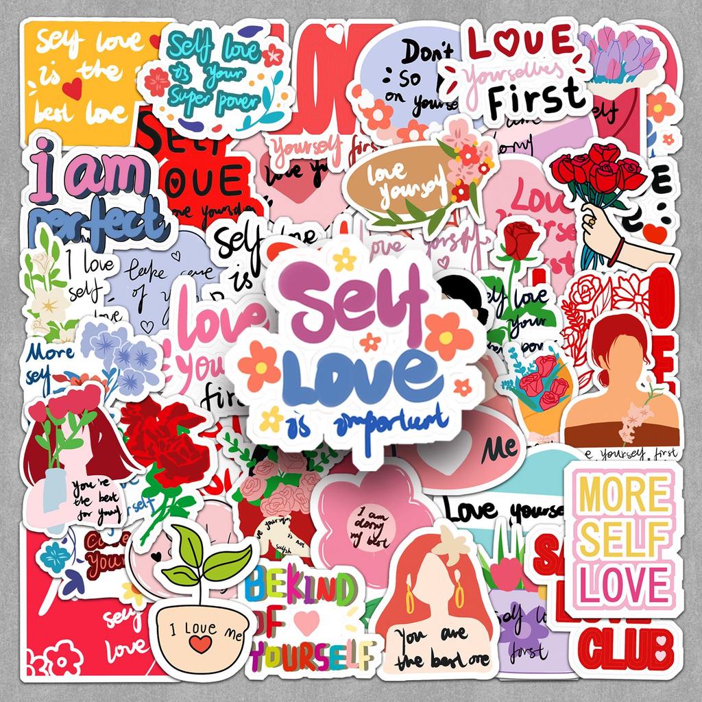 50-Sheet Self-Love Graffiti Stickers: Motivational Phrases, Waterproof DIY Journal & Card Making
