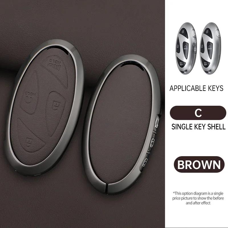 

Car Zinc Leather Remote Key Case Cover Holder For Hyundai Ionic 6 Grandeur Gn7 Kona Ev New Grand Prix 5/7Buttons Key Accessories
