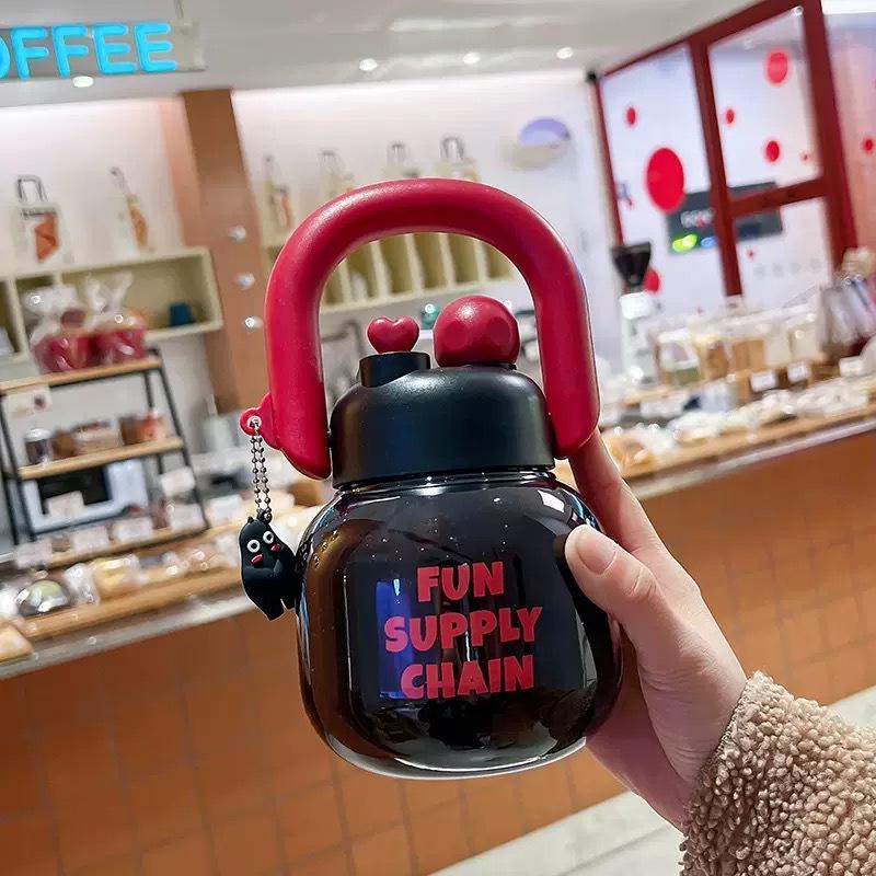 Cute Panda Portable Double Drink Cup with Straw - High Temperature Resistant