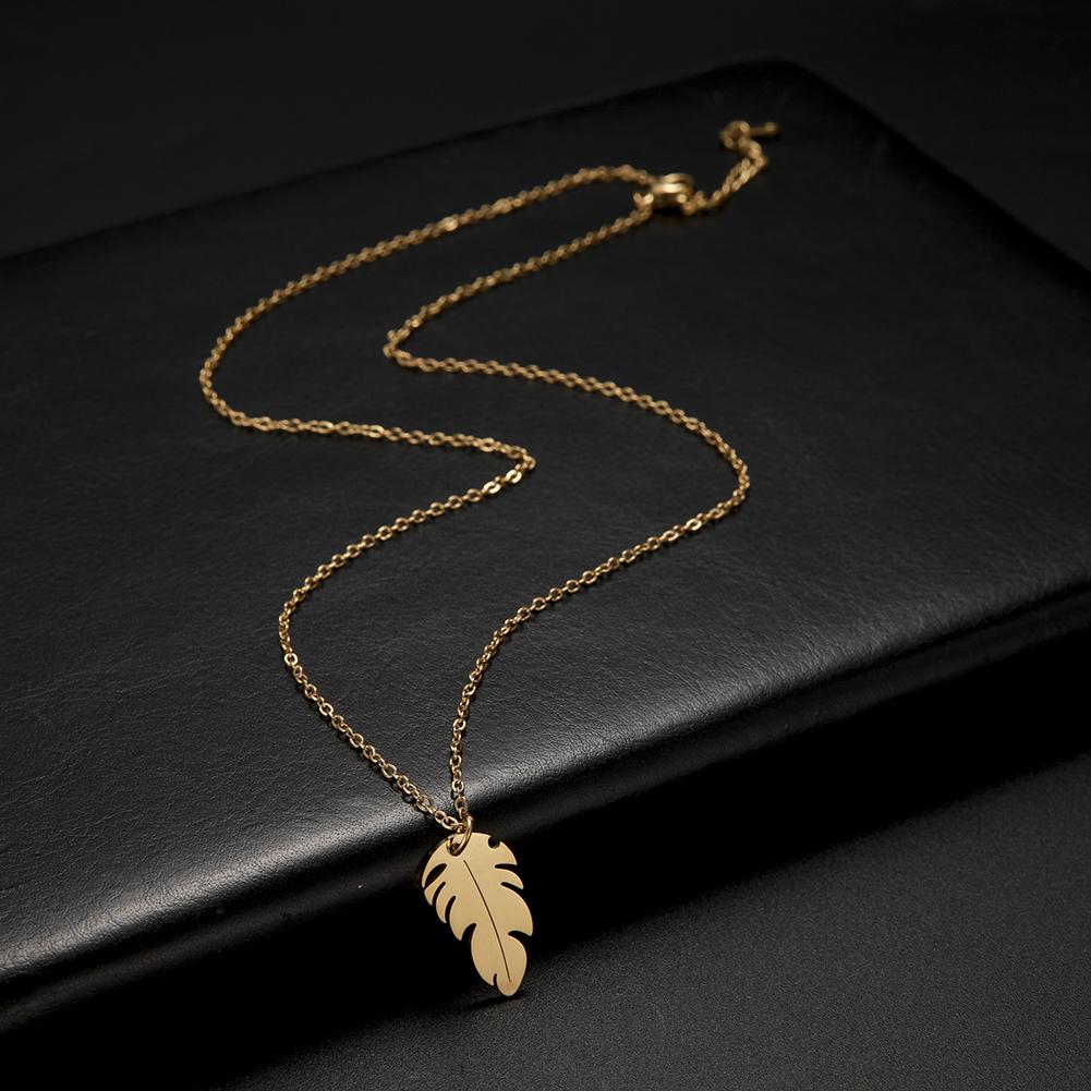 Feather Shaped Charm Necklace for Women Stainless Steel Gold Chain Necklaces Jewelry