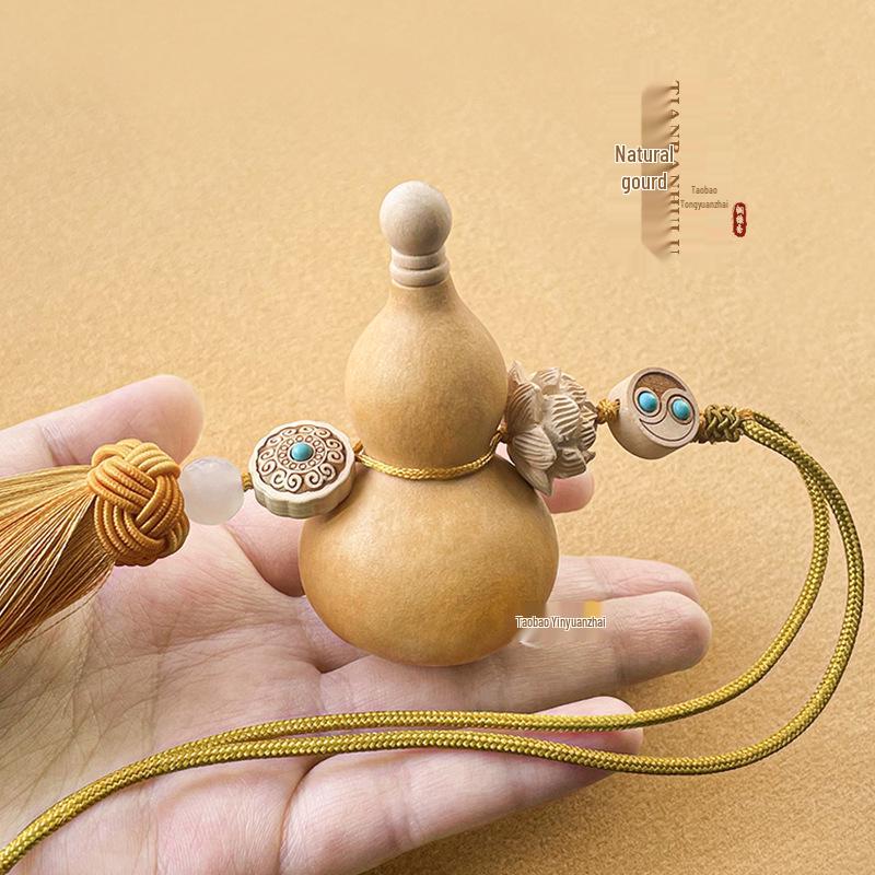 Wooden Five Emperors Coin Car Ornament: Real Natural Gourd Pendant for Doors & Bedrooms