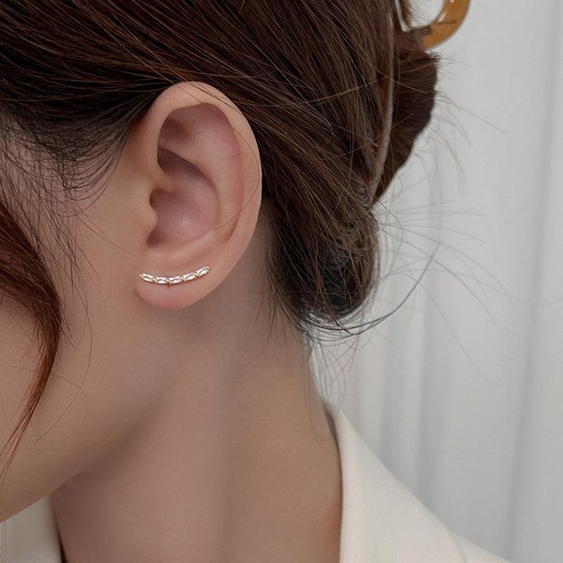 Cercei cu diamante curbate din argint Banyan Tree S925 - Stil coreean-european simplu și la modă pentru femei