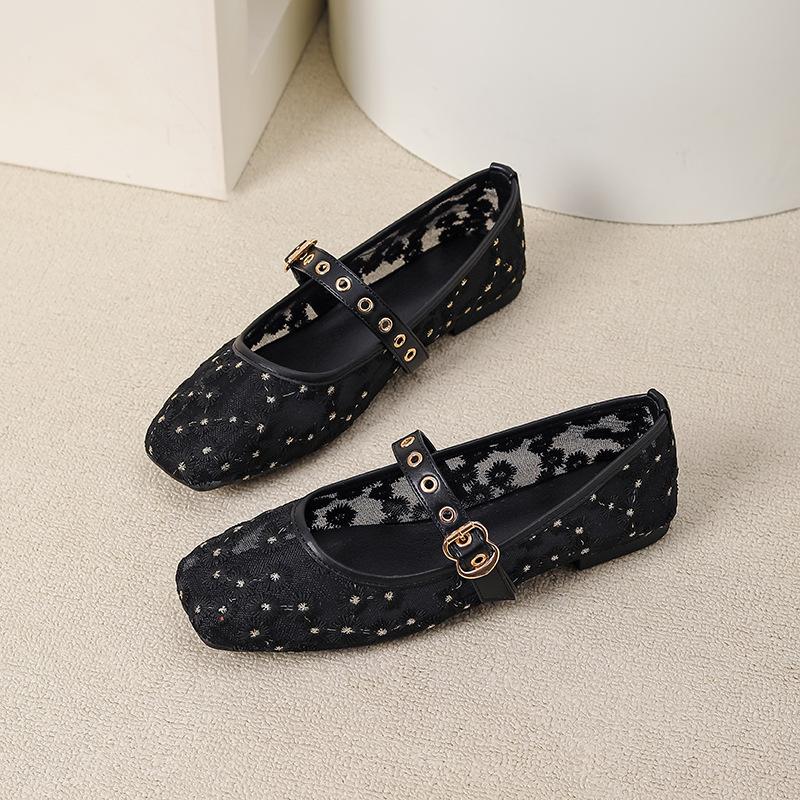 Women's Summer Mesh Ballet Flats Closed Square Toe Mary Jane Comfortable Ballerina Flat Casual Dressy Shoes Slip On Breathable Walking Shoes for Women