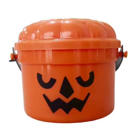 Halloween Trick or Treat Buckets with Handle Portable Plastic Candy Holder Small Pumpkin Pail for Children Halloween Party Supplies