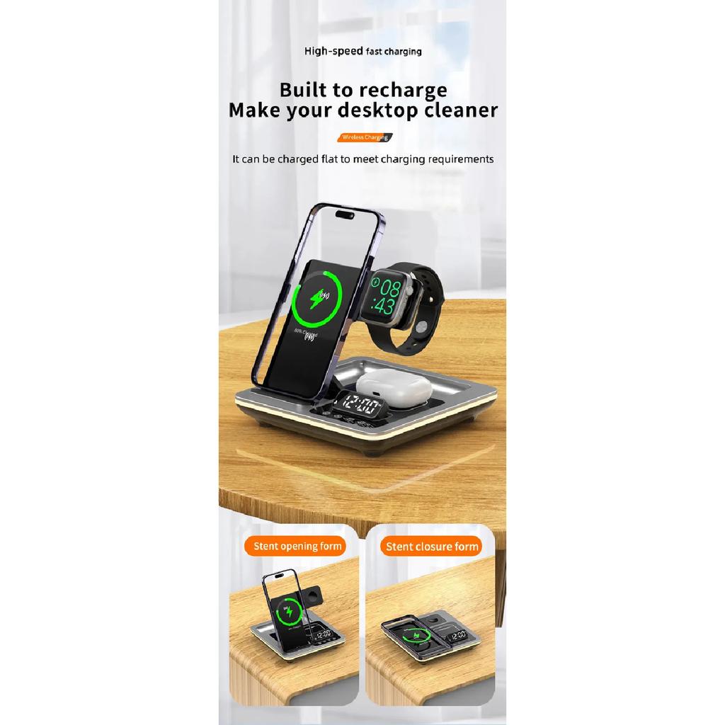 3 In 1 Wireless Magnetic Charger Station With Clock Display