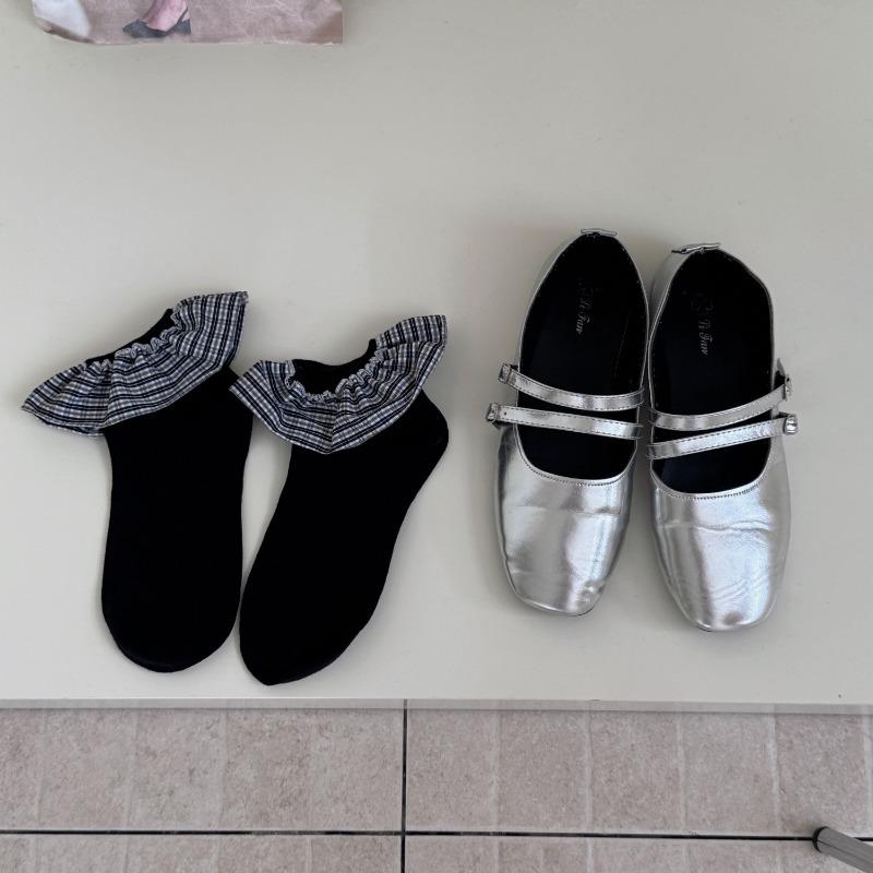 

Женские летние новые повседневные свежие клетчатые кружевные влагоотводящие дышащие короткие хлопковые носки 1 pair чёрный