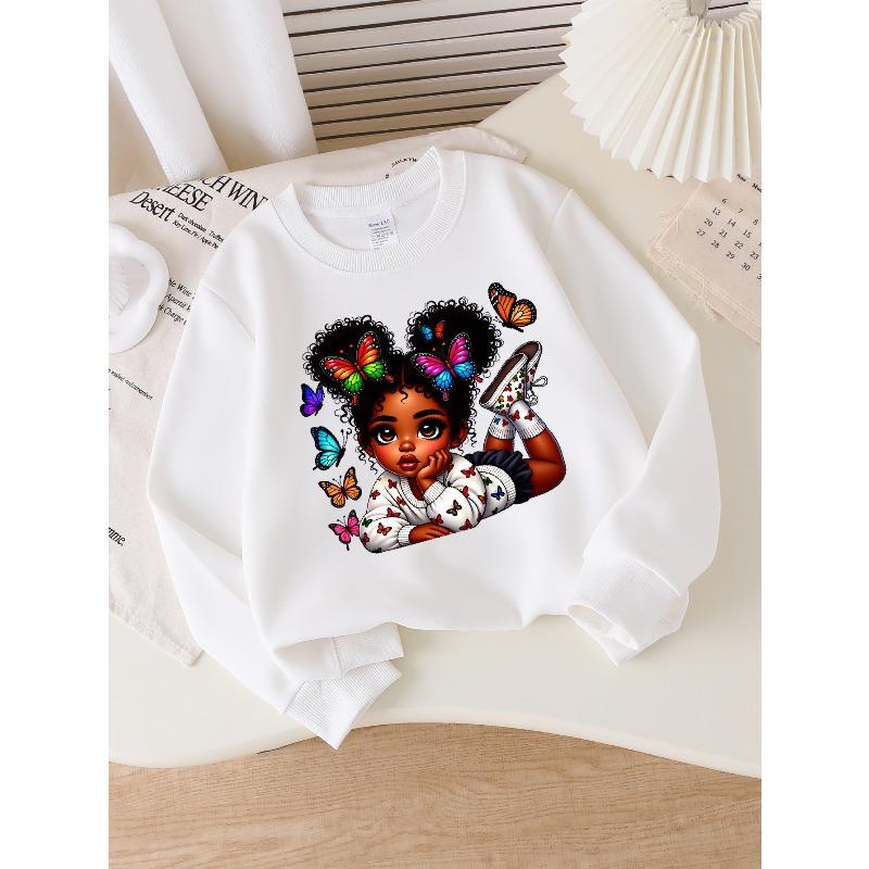 European sizes Girls Soft Crewneck Sweatshirt Colorful Butterfly Print Girls Sweater, Casual All-Match, Ideal Holiday Present