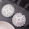 Women Vintage Ethnic Chic Large Round Hollow Flower Dangle Eardrops Hook Earrings