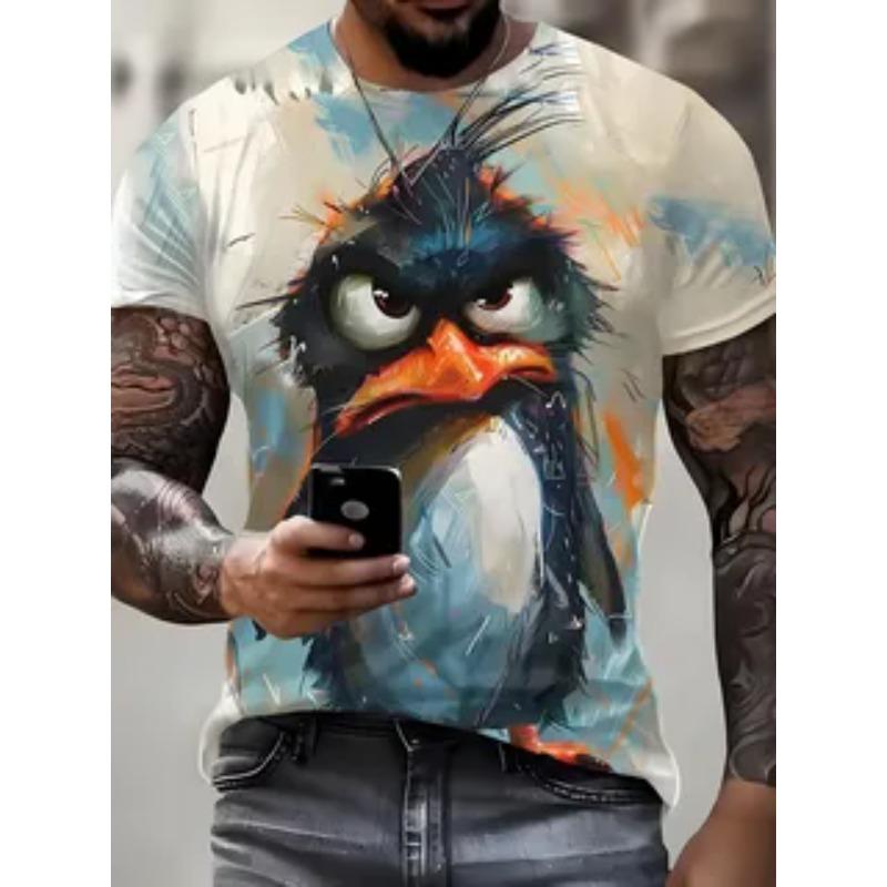 Herr T-shirt med tecknad anime-stil, 3D-tryckt, rund hals, kort ärm, lös, vardaglig, bekväm, sommar