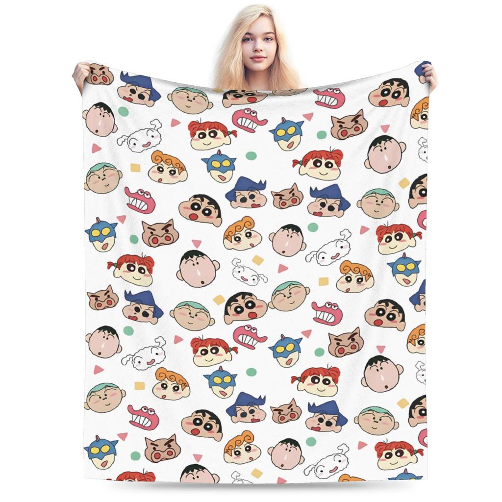 Crayon Shin Chan Demon Slayer Fleece Throw Blanket Anime Blankets for Home Travel Warm Plush Thin Quilt