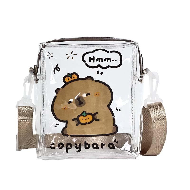 Capybara Cute Pvc Small Crossbody Bag With Zipper Closure For Daily Use