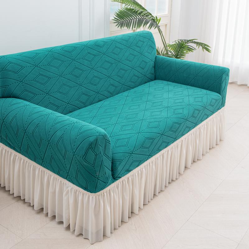 1/2/3/4 Seater Sofa Cover With Skirt Geometry Jacquard Elastic All-Inclusive Sofa Cover For Living Room