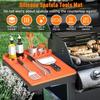 Heat Resistant Silicone Grill Tool Holder Mat with Side Shelf Drip Pad for Blackstone BBQ Utensils Kitchen Countertop