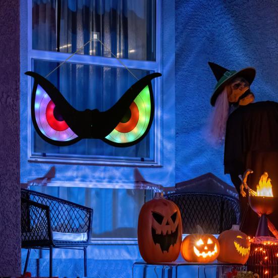Halloween Eye Light Decoration Large Glowing Wooden LED Eye Light for Halloween Bush Yard Home Wall Window Tree Decor
