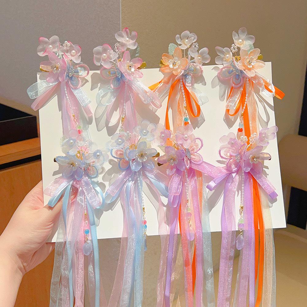 Girls' Hanfu Hair Clip: Fairy Bow with Tassels & Ribbons - No Hair Damage