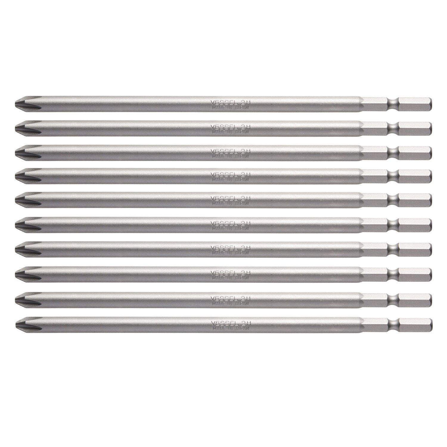 

VESSEL Air Driver Bits for Electric x H B34 ZP Screwdrivers, +2 150mm, 10-Piece Set, Hardness (High Hardness),