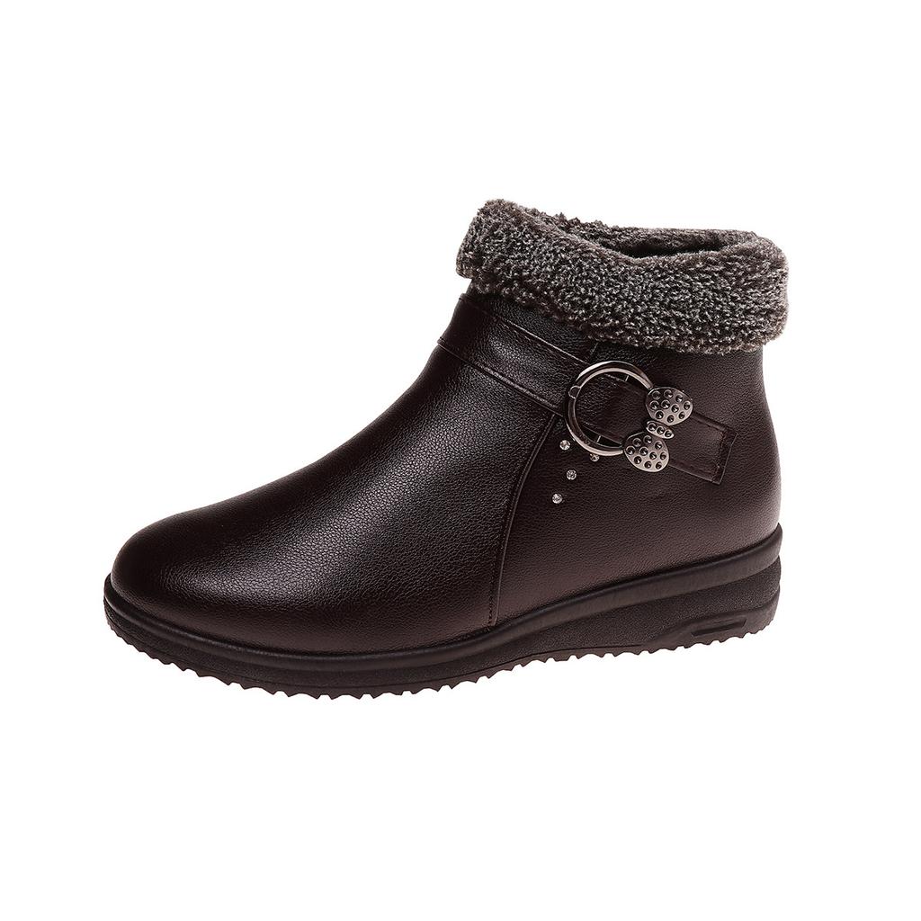 Casual short boots winter autumn and winter non-slip warm medium velvet leather shoes cotton shoes winter women's shoes