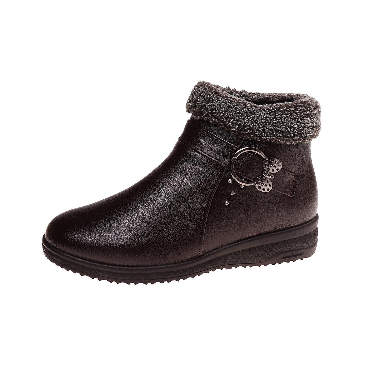 

Casual short boots winter autumn and winter non-slip warm medium velvet leather shoes cotton shoes winter women s shoes 41 коричневый