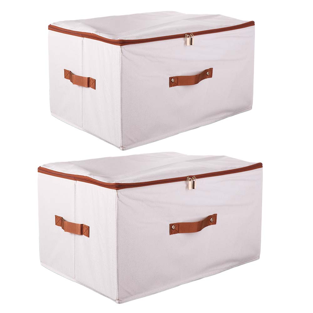 Large Capacity Linen Zipper Storage Boxes with Lid Wardrobe Organiser Home