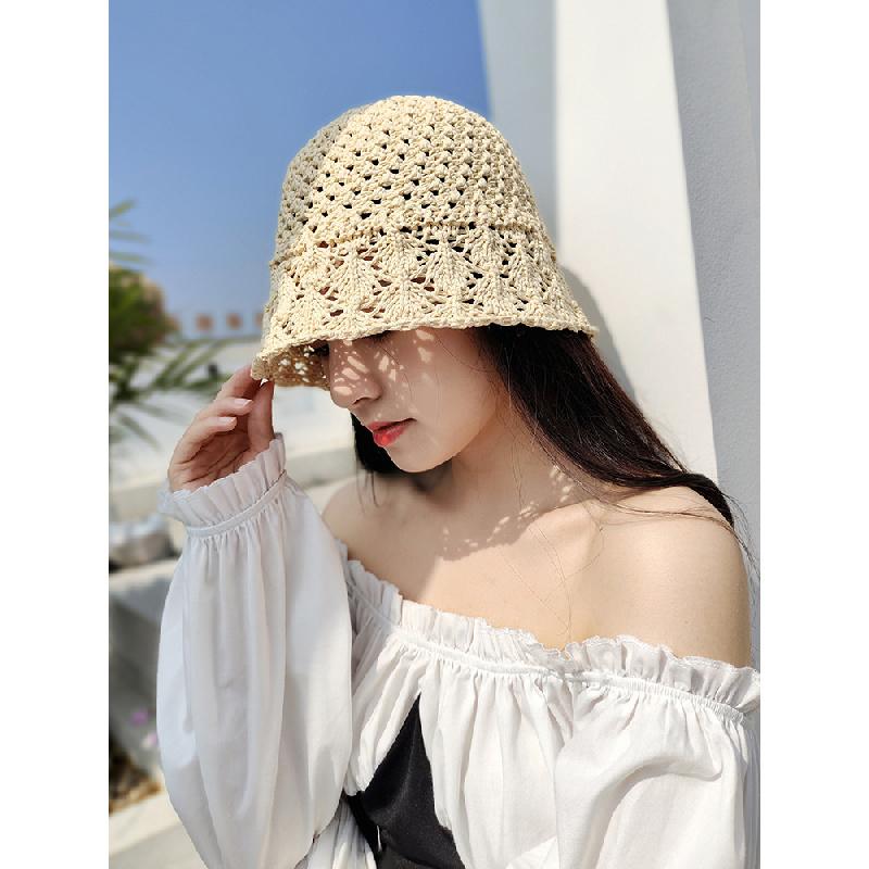 Pălărie de vară cu țesătură goală pentru femei, respirabilă, umbrită, pliabilă
