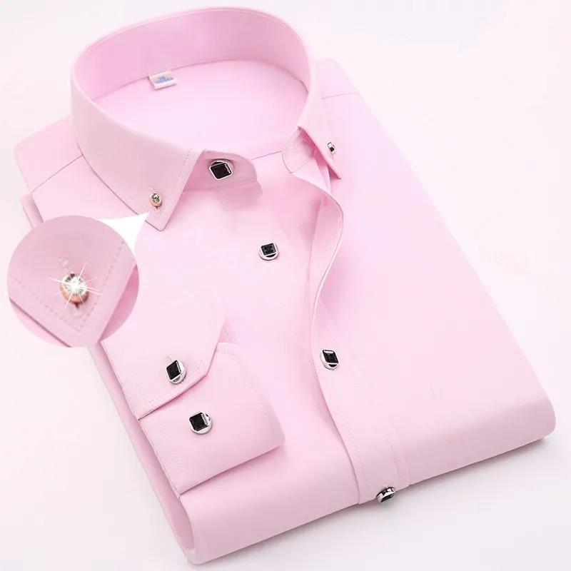 Chemises à manches longues pour hommes, chemise de travail d'affaires, coupe cintrée, sans repassage, Anti-rides, grande taille