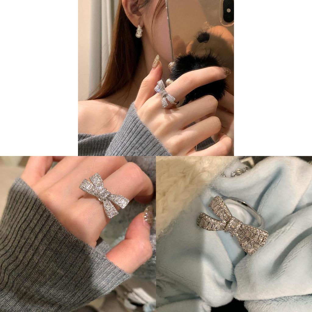 No Ip Copper Open Bypass Ring With Zirconia Butterfly Design For Women