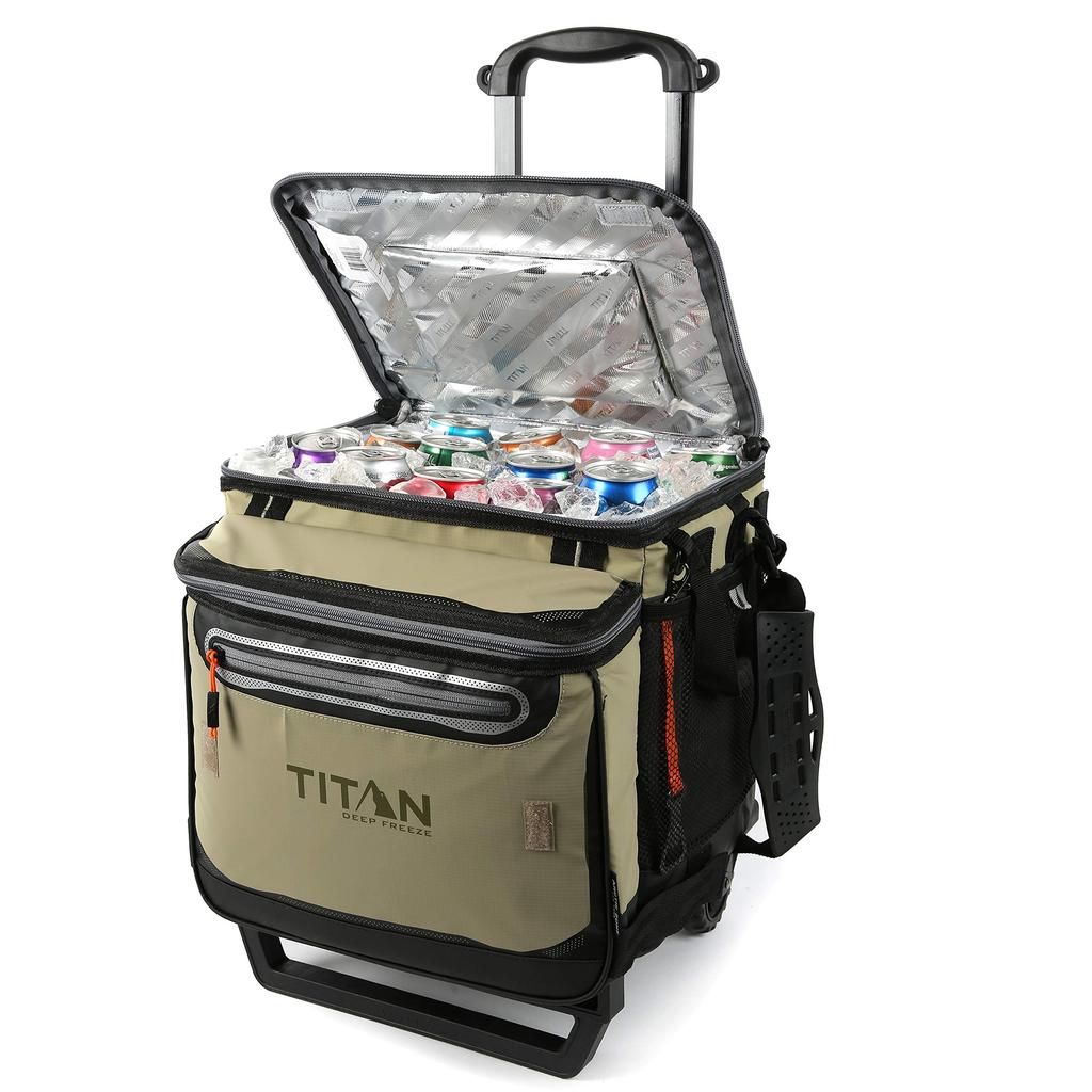 Titan Deep Freeze 40L Soft Cooler Box Can with Rolling (50+10 Capacity, Wheels, Cooler)