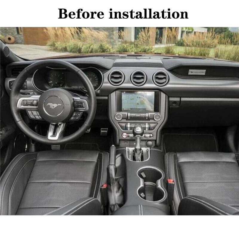 For Ford Mustang 2015-2019 Car Carbon Fiber Gear Shift Panel Cover Cup Holder Trim Decal Set  Interior Upgrade Accessories