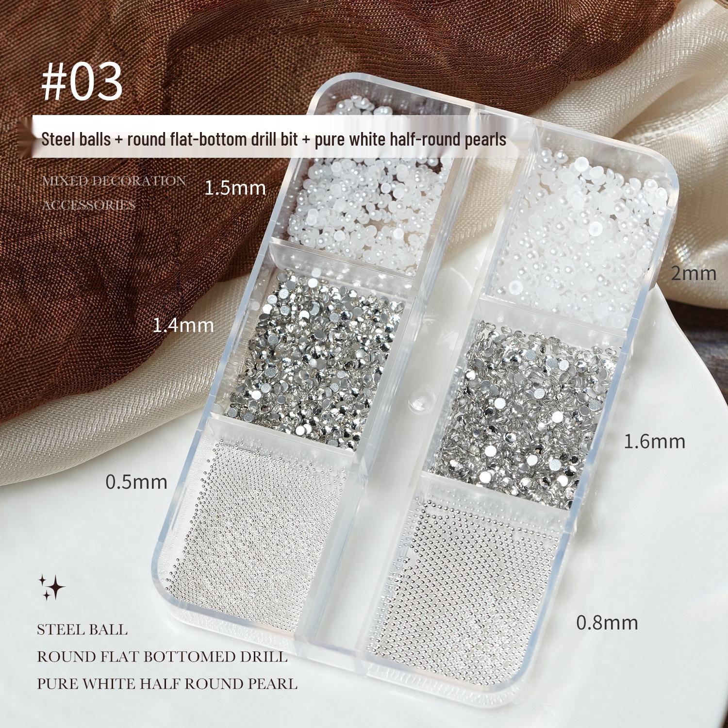 Steel Ball & Pearl Mixed Nail Art Pack: 6 & 12-Grid Rhinestone Decoration Set