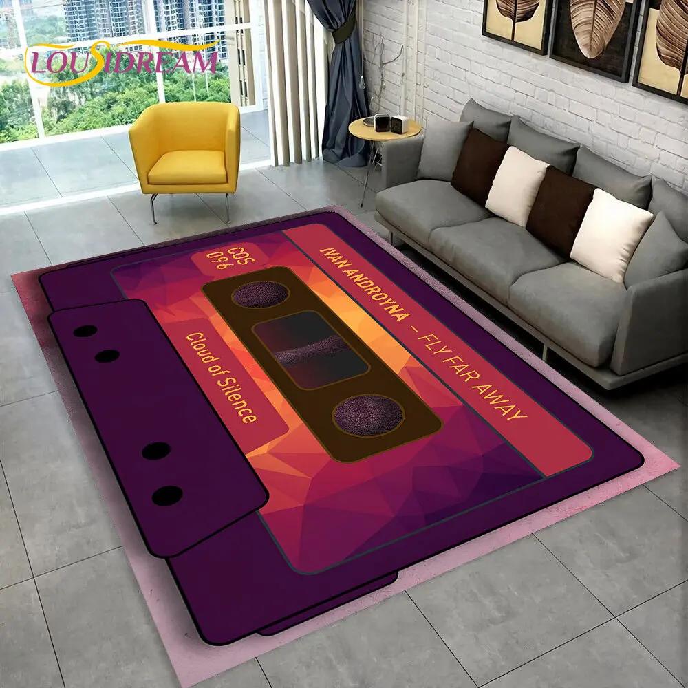 Alfombra de Área Grande con Patrón de Cinta de Cassette de Música Retro, Alfombra para Sala de Estar, Dormitorio, Sofá, Felpudo Decorativo, Felpudo Antideslizante