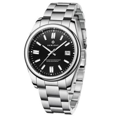 Clock Watch Analog Business Refreshing Stylish Stainless Steel Luminous Waterproof Date Gift Japanese Instruction Manual Included Black Men's Dial,