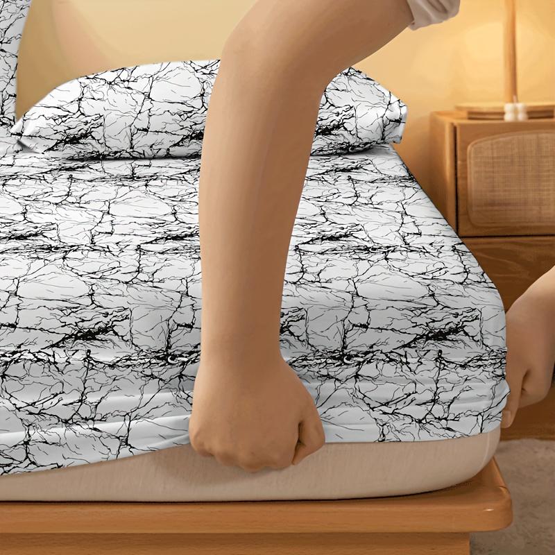 1 Prosty nowoczesny drukowany matowy prześcieradło z dopasowaną gumką, narzuta na łóżko z nadrukiem do sypialni, pościel (Z wyłączeniem poszewek na poduszki)