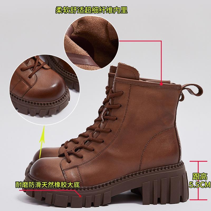 First Layer Cowhide Martin Boots Women's Autumn New Retro Boots Women's Casual Platform Short Boots