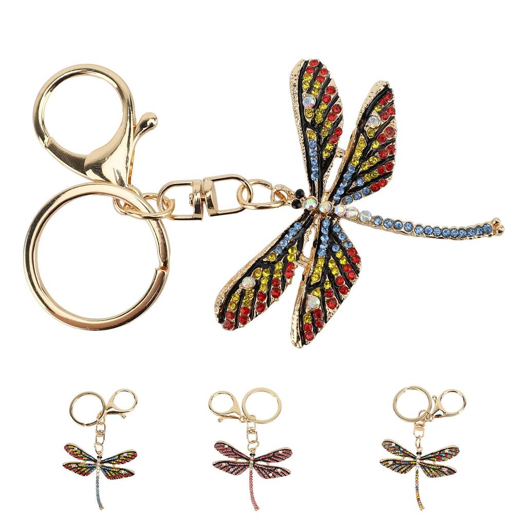 Libellen-Schlüsselanhänger, Zinklegierung, funkelnde Strasssteine, süßer Libellen-Schlüsselring für Handtasche und Rucksack