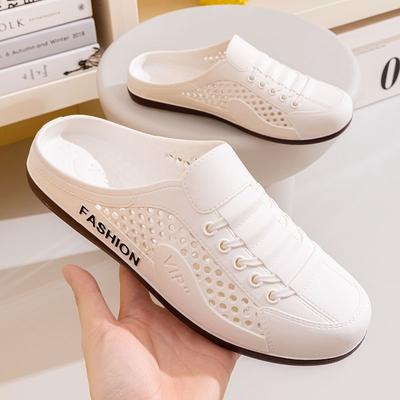 Summer New Slippers Men's Breathable Mesh Shoes One Pedal Lazy Without Heels Students Class Leisure Beach Trendy Shoes Men