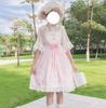 Lady Lazy Lolita Jumper Rock Cosplay Kleid, Knielang, Katzenmuster (Rosa)