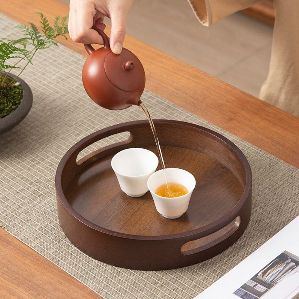 Walnut Color Food Storage Trays Round Dessert Pallet Decorate Tray Bamboo Wooden Tray  Kitchen