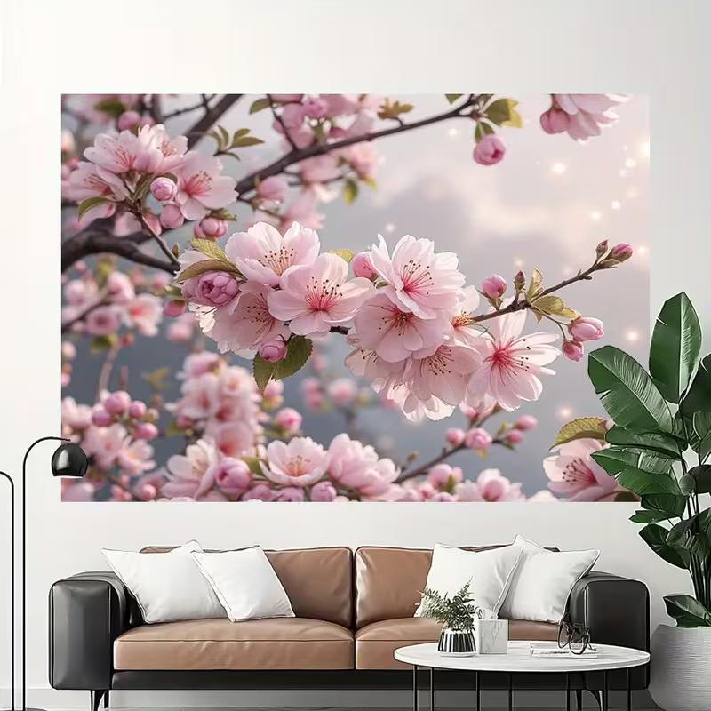 

2D Romantic Sakura Branch Canvas Art, Blush Cherry Blossom Wall Decor for Girls Room 47.2x31.5inch/120*80cm